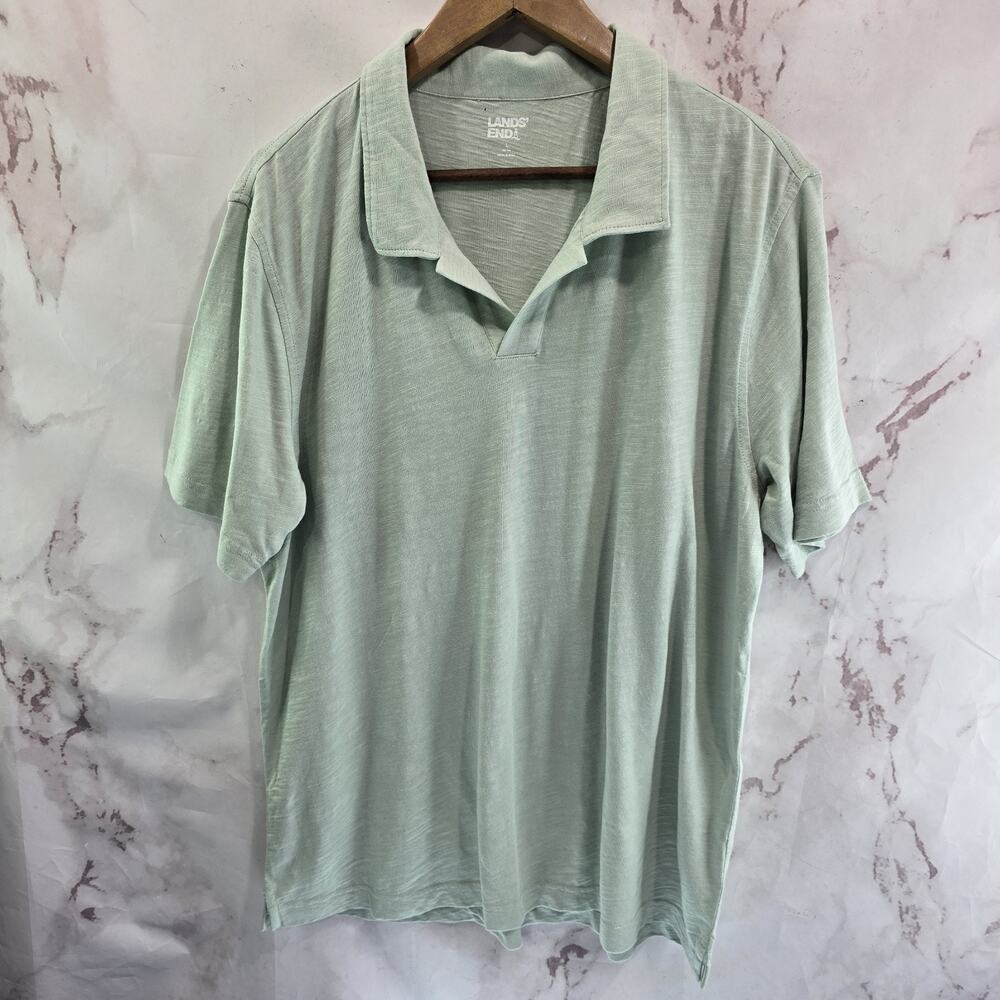 Lands End Shirt Mens Large Light Green Polo Tee Short Sleeve Lightweight Knit